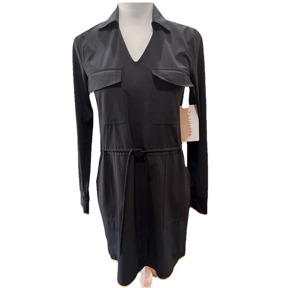 Athleta Zuma Black Featherweight Stretch Utility Shirt Dress XXS NWT Travel - Picture 2 of 12